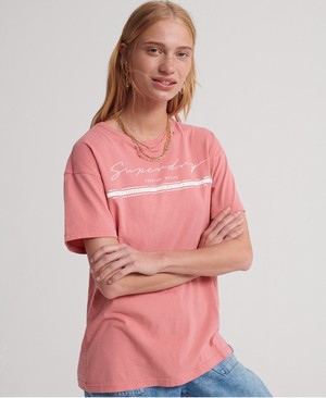 Superdry Signature Stripe Portland Organic Cotton Női Pólók Rózsaszín | GNFKL2096